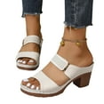 thumbnail image 1 of Slip On Heels for Women Open Toe Heeled Slides Dress Shoes Faux Leather Non-slip Chunky Heels US 5.5-9.21 (White,43), 1 of 5