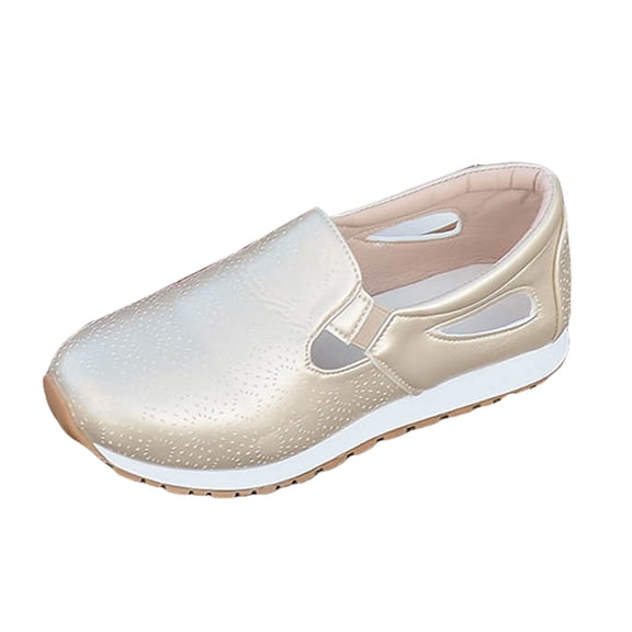 Slip On Hollow Out Loafers for Women Platform Leather Dress Shoes Classic Low Wedge Non Slip Walking Shoes Gold Size 6.5