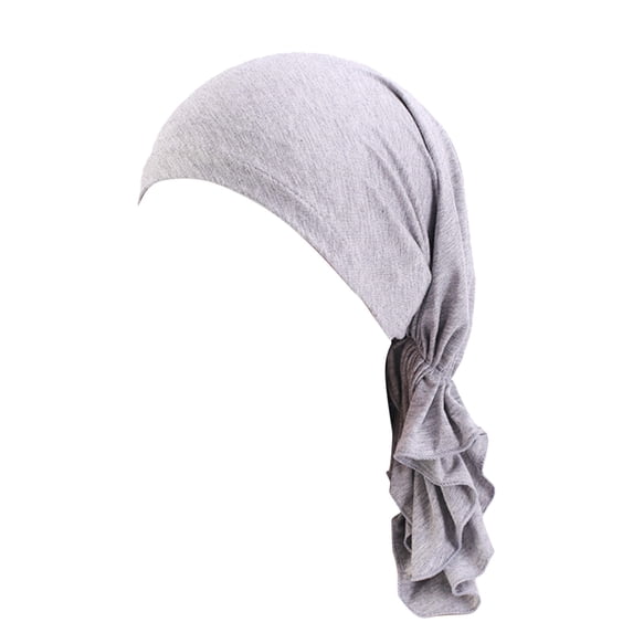 Slip-On Pre-Tied Head Scarves Women Headwear Turban Beanie Caps Tie Back Skull Cap Head Wrap Headscarf for Women Stretch Bandana Hair Cover Grey One Size