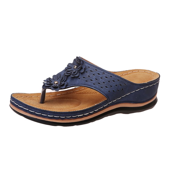 Slip On Shoes Womens Sandals Comfortable Slip on Flat Sandals Ladies Soft Cushion Fashion Yoga Mat Slippers Blue 9