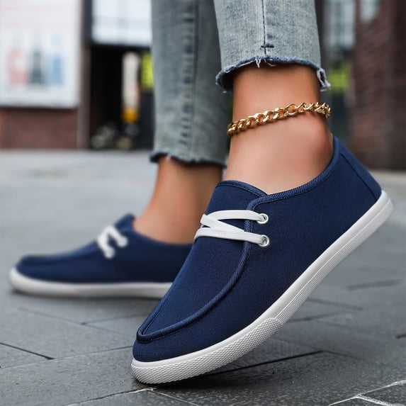 Slip On Shoes for Women Men, Casual Canvas Lightweight Breathable Flat Loafers, Comfy Daily Walking Fashion Round Toe Driving Flats