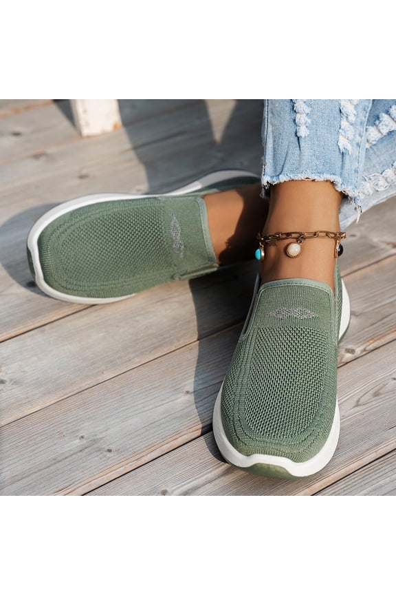 Slip On Sneakers Women Breathable Mesh Knitted Woven Low Top Walking Shoes Lightweight Wide Width Non-Slip Shoes Army Green 9