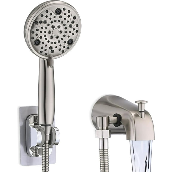 Slip-On Tub Spout with Diverter, High Pressure 8 Settings Hand Held Shower, All Metal Bathtub Faucet with Sprayer Brushed Nickel