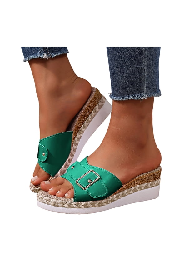 Slip On Wedge Sandals for Women Open Toe Backless Platform Mules Comfortable Espadrilles Beach Slides Green Size 8.5