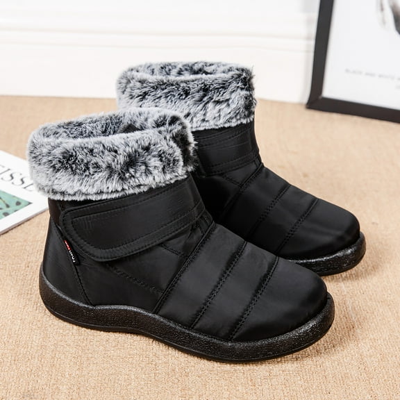 Slip-On Winter Snow Boots for Women - Waterproof & Anti-Slip with hook and loop fastener | Plush Fur-Lined Warm Booties
