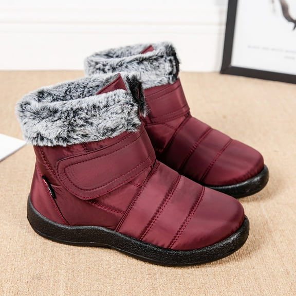 Slip-On Winter Snow Boots for Women - Waterproof & Anti-Slip with hook and loop fastener | Plush Fur-Lined Warm Booties