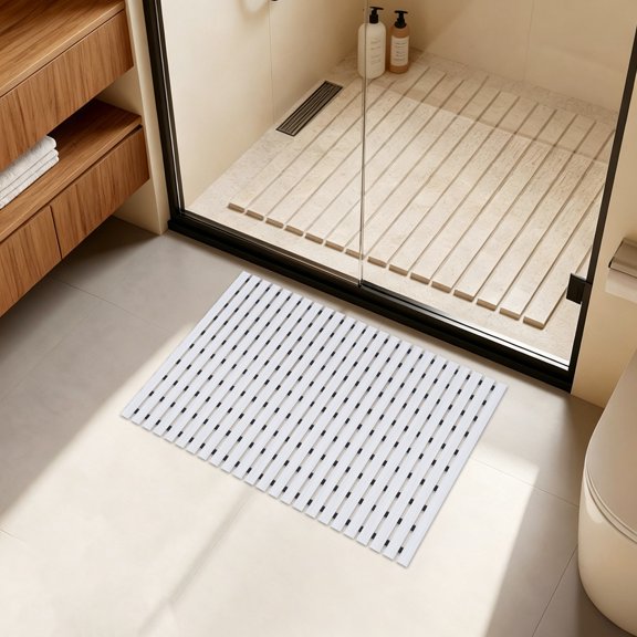 Slip-Prevention PVC Rectangular Shower Mat for Inside Shower 35.43*24.02 inch(Ivory White)