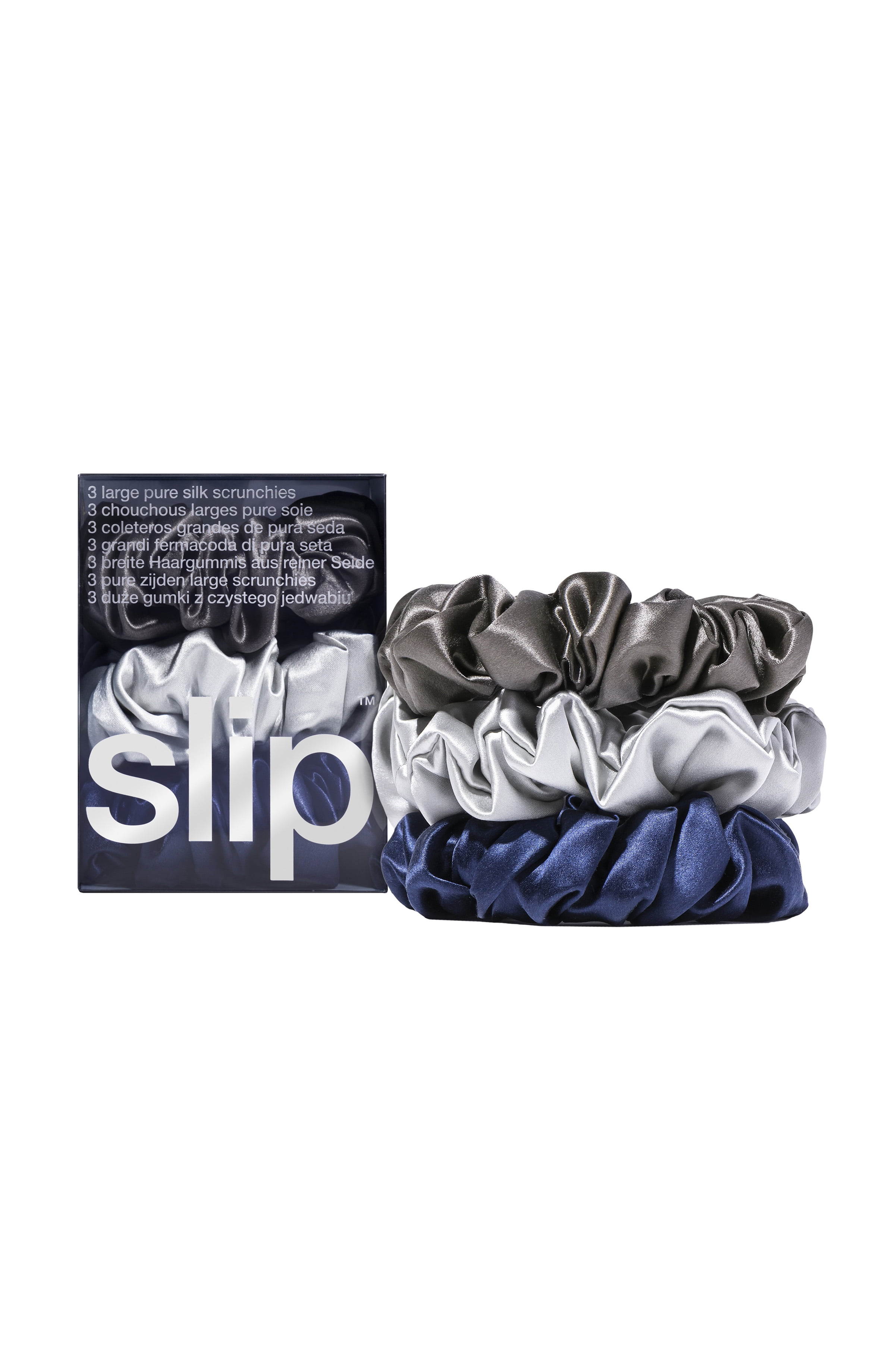 Slip Pure Silk Midnight Large Scrunchies Hair Tie, Assorted Colors, 3 ct