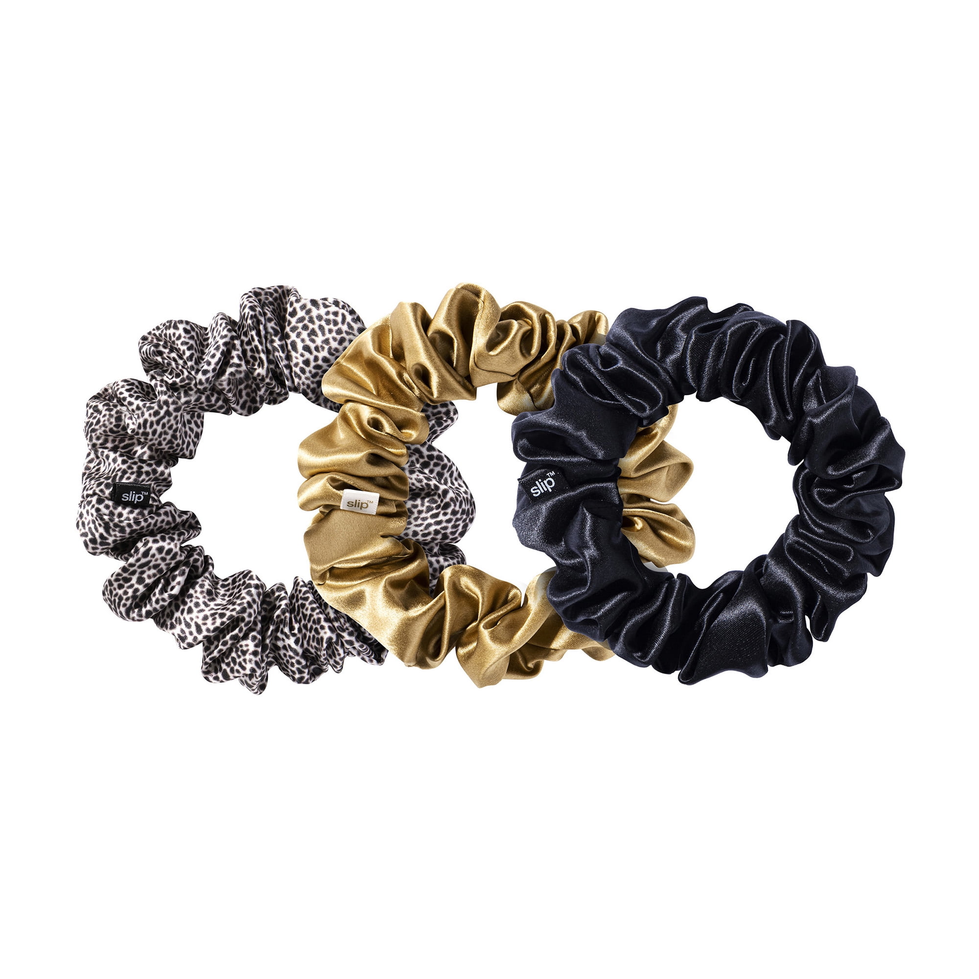 Slip Pure Silk Mixed Leopard Scrunchies Hair Tie, Assorted Colors, 3 ct