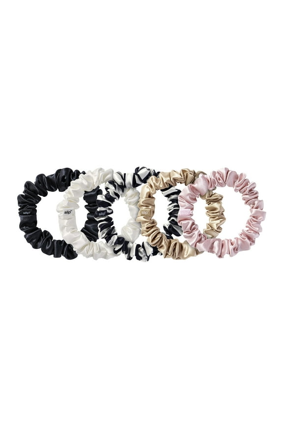 Pure Silk Multi Midi Scrunchies Hair Tie, Assorted Colors, 5 ct