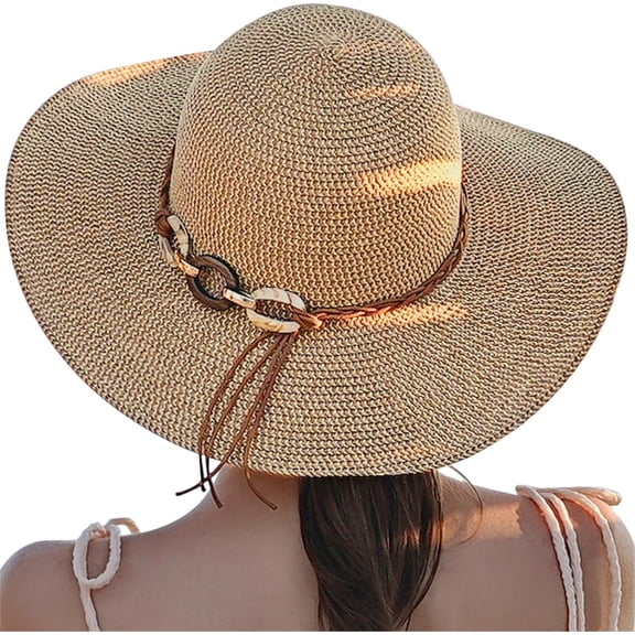 Beach Hats for Women - Sun Hat Womens, Wide Brim Straw Womens Sun Hat with Wind Lanyard Roll Up Foldable UV Protection