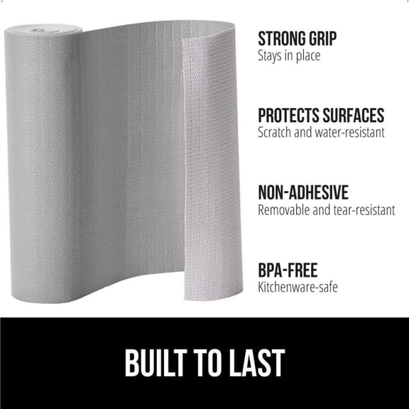 Slip Resistant Drawer and Shelf Liner 2 Pack, Non Adhesive Water Resistant, Easy Clean and Trim, Smooth Surface Liners for Kitchen Cabinet Shelves Drawers Pantry 12 IN x 20 FT, Light Gray