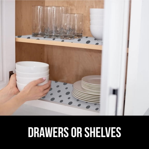 Slip Resistant Drawer and Shelf Liner 2 Pack, Non Adhesive Water Resistant, Easy Clean and Trim, Smooth Surface Liners for Kitchen Cabinet, Shelves, Drawers, Pantry, 12 in x 20 FT, Gray
