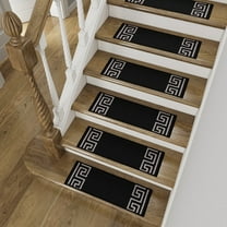 Slip-Resistant, Non-Adhesive, Durable, Stain-Resistant, Washable 8.5x26 in. Stair Treads to Enhance Safety, Protect Stairs, and Reduce Noise. Black and Silver Contemporary Greek Key Design, Set of 13