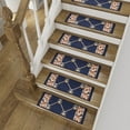 thumbnail image 1 of Slip-Resistant, Non-Adhesive, Durable, Stain-Resistant, Washable 8.5x26 in. Stair Treads to Enhance Safety, Protect Stairs, and Reduce Noise. Blue French Fleur De Lis Design, Set of 7, 1 of 7