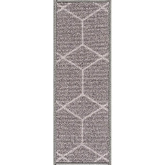 Slip-Resistant, Non-Adhesive, Durable, Stain-Resistant, Washable 8.5x26 in. Stair Treads to Enhance Safety, Protect Stairs, and Reduce Noise. Gray and White Contemporary Geometric Design, Set of 7