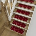 thumbnail image 1 of Slip-Resistant, Non-Adhesive, Durable, Stain-Resistant, Washable 8.5x26 in. Stair Treads to Enhance Safety, Protect Stairs, and Reduce Noise. Red and White Contemporary Geometric Design, Set of 13, 1 of 7
