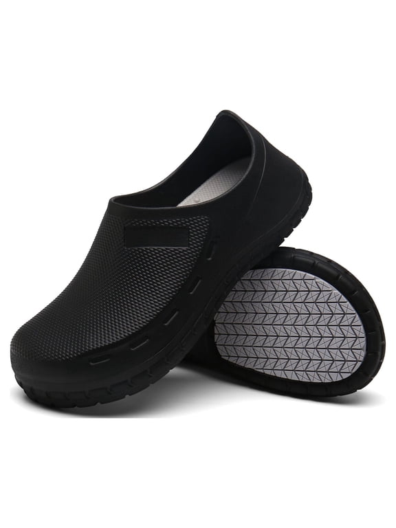 Slip Resistant Nursing Shoes Safety Work Shoes Waterproof Oil Clogs For Men Suitable for Chef Nurse Waiter Black 7.5