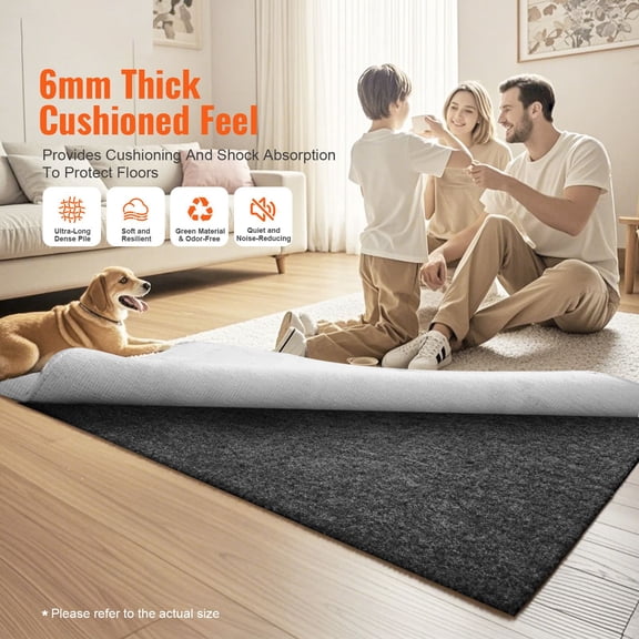 - Slip-Resistant Rug Pad - Protective Cushioning Carpet Pad - 9' x 12' - 1/4"Thick - Dual Surface - Polyester Felt + Latex - Gray - 10-11m Area Carpe