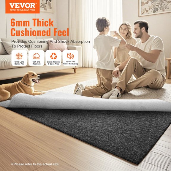 - Slip-Resistant Rug Pad - Protective Cushioning Carpet Pad - 9' x 12' - 1/4"Thick - Dual Surface - Polyester Felt + Latex - Gray - 10-11m Area Carpe