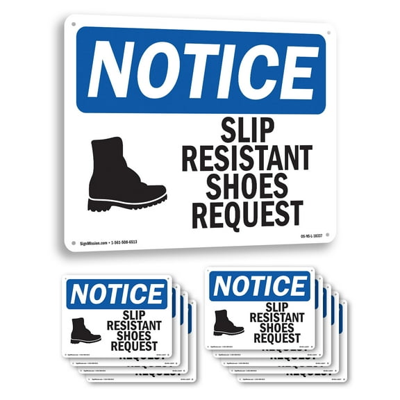 Slip Resistant Shoes Required OSHA Notice Aluminum Sign 10 Inch x 7 Inch - 10 Pack