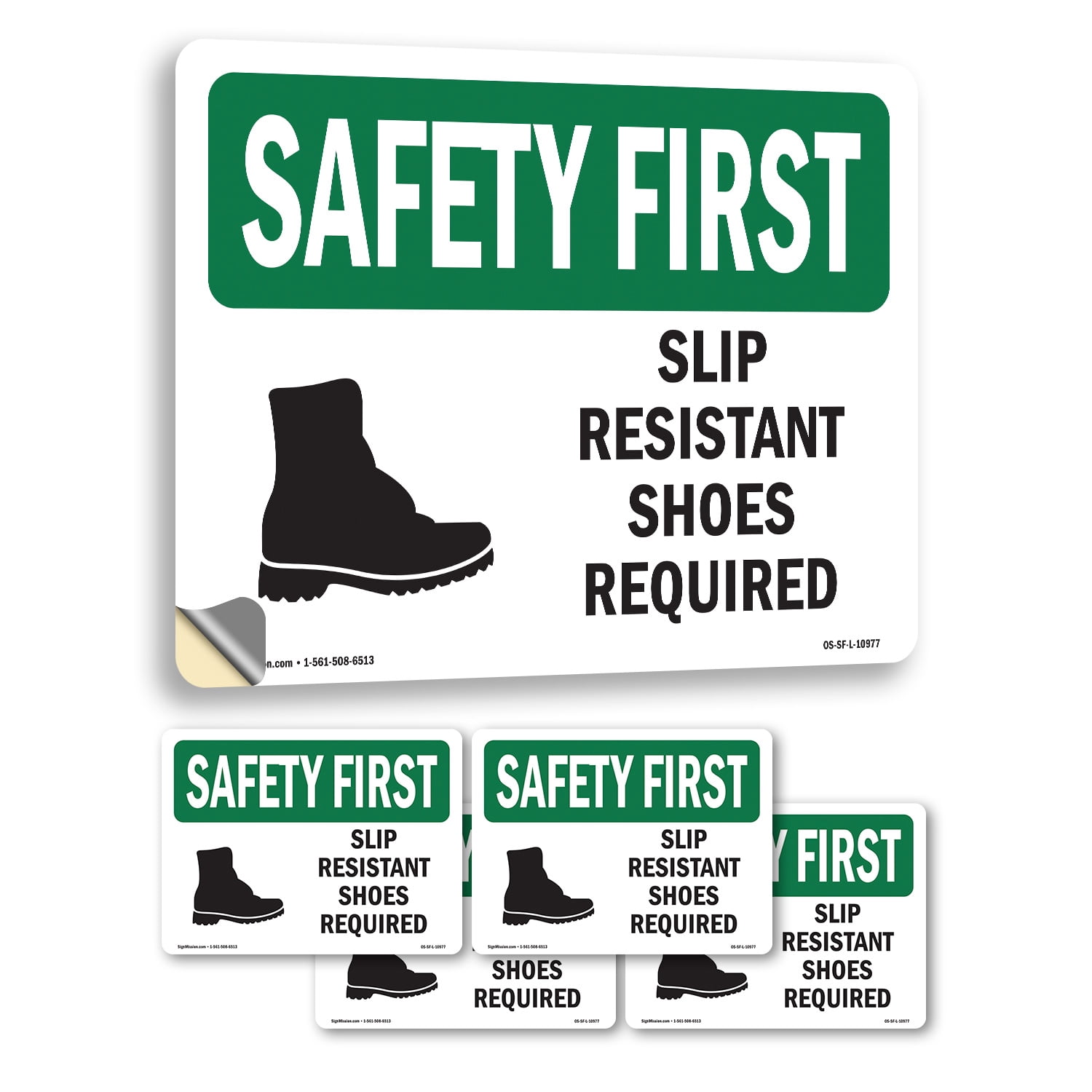 Example Safety Shoe Label Slip Resistant Shoes Required With Symbol OSHA SAFETY FIRST Vinyl Decal ...