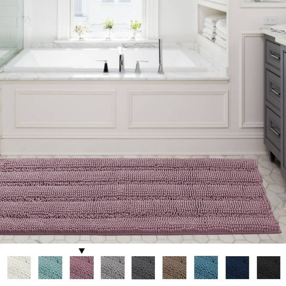 PrimeBeau Luxurious, Durable Microfiber Absorbent Non-Skid Chenille Bath Mat Runner Rug, 59 inch by 20 inch - Mauve
