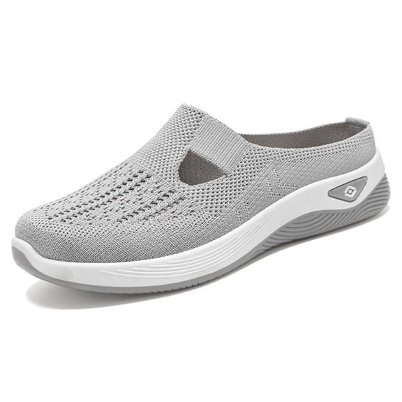Slip On Shoes Women,Backless Sneakers for Women,Backless Sneakers,Women Mules Shoes Slip On,Mule Slippers for Women,Hollow Out Women's Ladies Mesh Shoes Footwear Flat Breathable Shoes,Gray,9