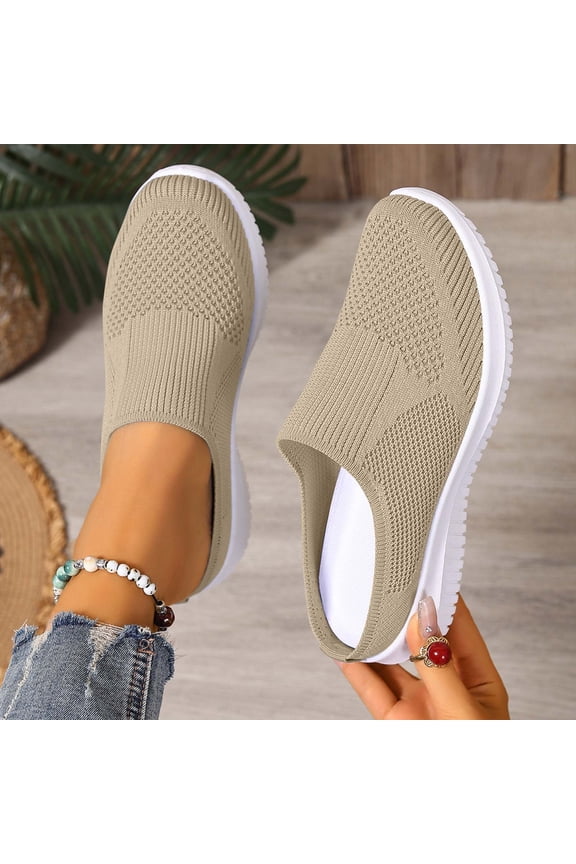 Slip On Shoes Women,Backless Sneakers for Women,Backless Sneakers,Women Mules Shoes Slip On,Mule Slippers for Women,Womens Backless Sneakers Mesh Slip-on Mule Shoes Breathable Slippers,Beige,6