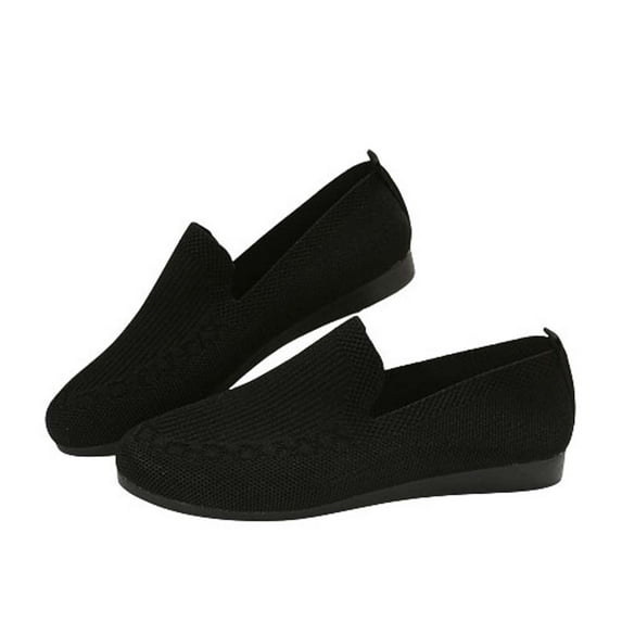 Slip On Shoes for Women Comfort Fall Loafers Comfortable Dressy Flats Clearance Female Solid Color Round-Toe Flats Shoes Lightweight Soft Sneakers Casual Shoe Black 7