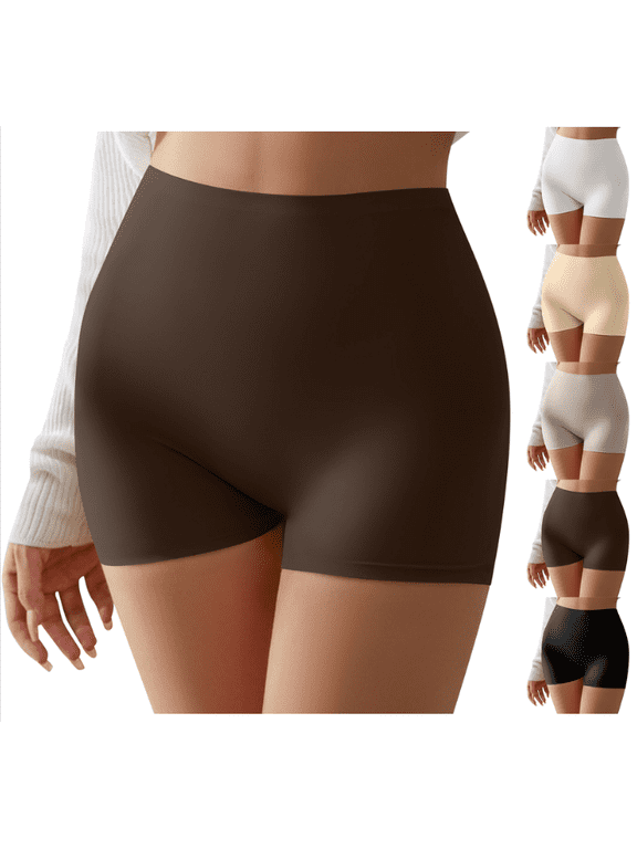 Slip Shorts for Under Dresses, Smooth Boyshort Panties for Women Anti Chafing Underwear Seamless Yoga Shorts (Brown,L)