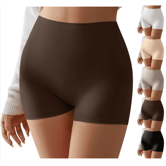 Slip Shorts for Under Dresses, Smooth Boyshort Panties for Women Anti Chafing Underwear Seamless Yoga Shorts (Brown,M)