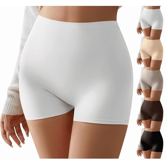 Slip Shorts for Under Dresses, Smooth Boyshort Panties for Women Anti Chafing Underwear Seamless Yoga Shorts (White,S)