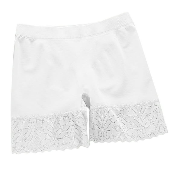 Slip Shorts for Under Dresses Women Anti Chafing Underwear Seamless Boyshorts Panties Lace Under Shorts,Color:White
