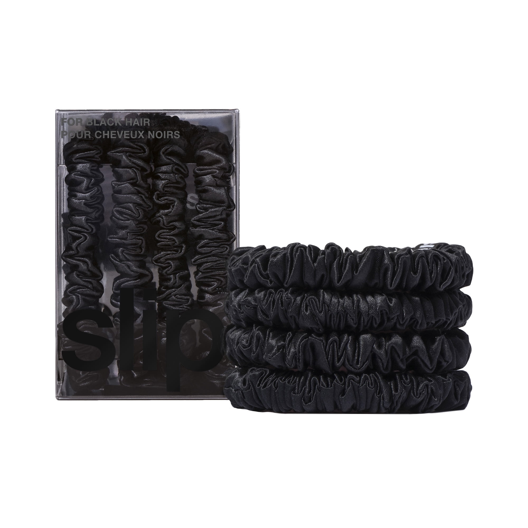 slip pure silk back to basics skinny scrunchies - black