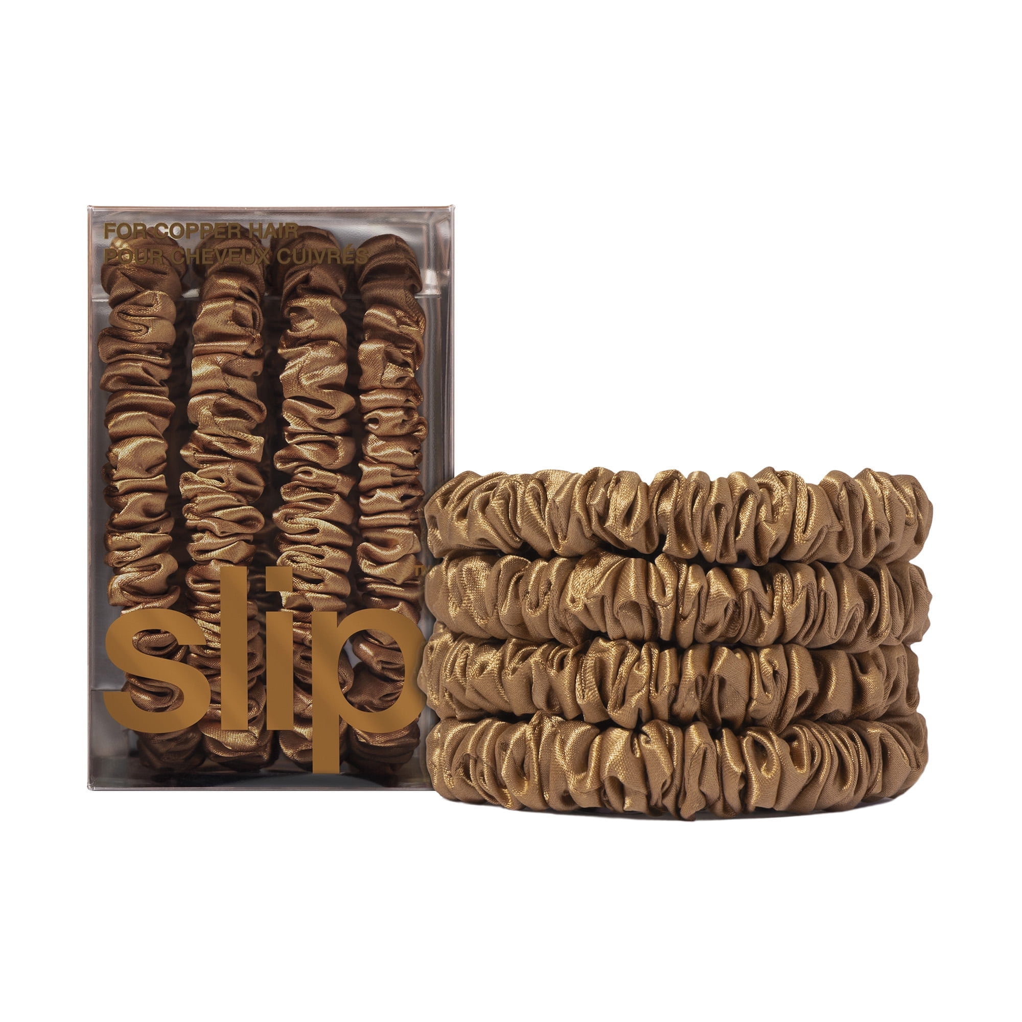 slip pure silk back to basics skinny scrunchies - copper