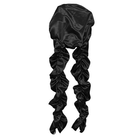 No Sleep Bonnet 13.78 Inch, Heatless Curl Satin Bonnet for Sleeping with Long Ribbons for Braids Long Hair Twist Locs Natural Hair Overnight Nighttime, Hair Care, Black