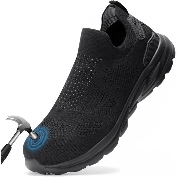 Slip Steel Safety Shoes for Men Lightweight Breathable Steel Work Sneakers Comfortable Non Slip Safety Work Tennis Shoes for Men Black