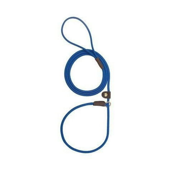 Slip Style Leads Show Dog Trainer Handling Leather Slide Rope Leash 1/2" X 6' (Blue)