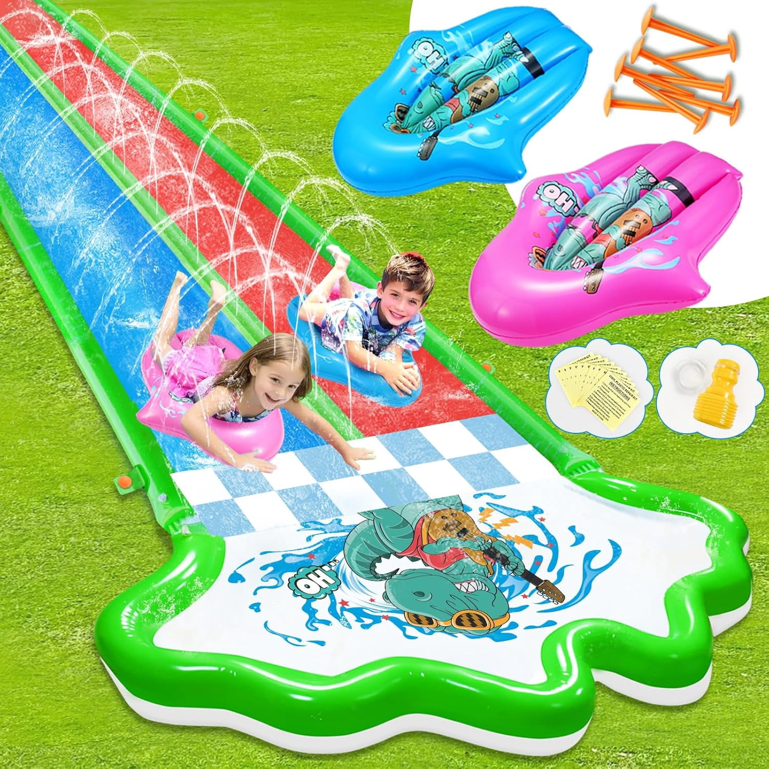 Slip and Water Slide with-Slip Slides Heavy Duty Double Lawn Water ...
