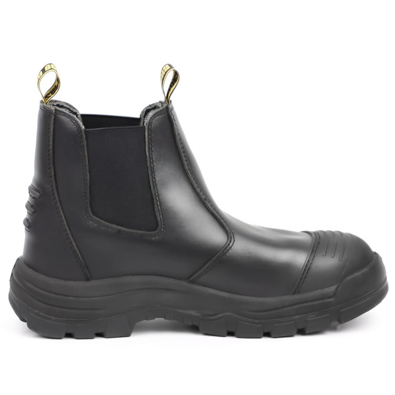 Slip on Work Boots for Men HANDMEN Soft Toe Waterproof Slip Resistant Anti Puncture Anti Static Anti Static Safety Chelsea Working Shoes Black