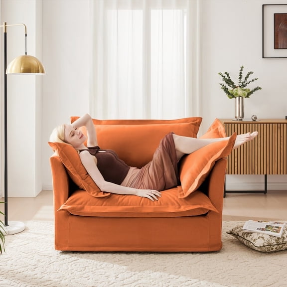 Modern Chenille Fabric Armchair with 1 Big Back Cushion and 2 Toss Pillows, 85cm Single Seat