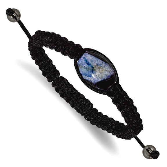 Slip on Adjustable 13x19mm Blue Crystal Agate With Hematite Beads Black Cord Bracelet Link Bracelet for Women