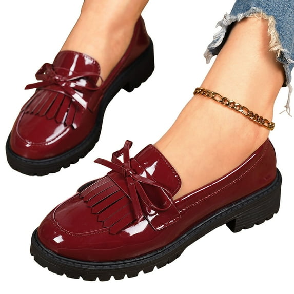 Slip on Penny Loafers Dress Shoes for Women 2025 Spring Fashion Bow Tassel Glitter Leather Oxfords Flats