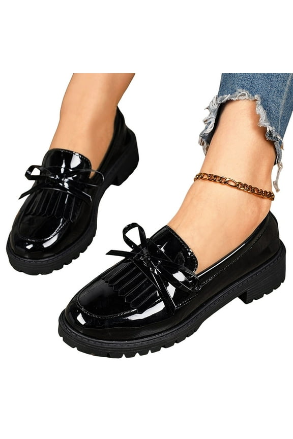 Slip on Penny Loafers Dress Shoes for Women 2025 Spring Fashion Bow Tassel Glitter Leather Oxfords Flats