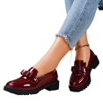 thumbnail image 1 of Slip on Penny Loafers for Women 2025 Spring Glitter Leather Bow Mid Heel Oxfords Dress Shoes, 1 of 8