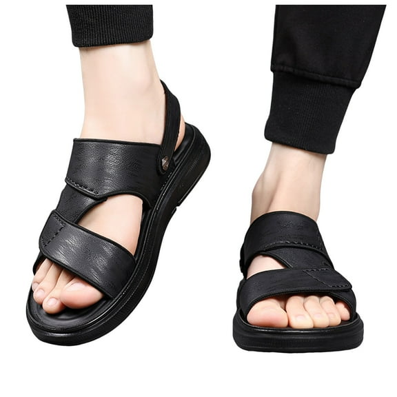 Slip on Sandals for Men Black Leather Trendy Slingback Work Slides Summer Shoes Beach Outdoor Slippers