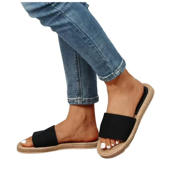 Slip on Sandals for Women 2025 Summer Beach Casual Straw Soles Home House Slippers for Indoor and Outdoor