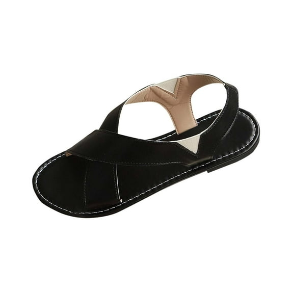 Slip-on Sandals for Women Slingback Soft PU Leather Strappy Open Toe Slippers Waking Home Beach Flats for All Seasons