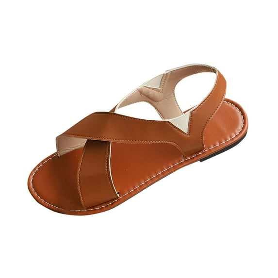 Slip-on Sandals for Women Slingback Soft PU Leather Strappy Open Toe Slippers Waking Home Beach Flats for All Seasons